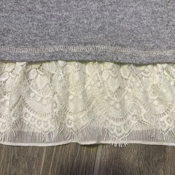 Knox Rose Heather Gray Knit Tunic Top Lace Trim Size S - Picture 3 of 7